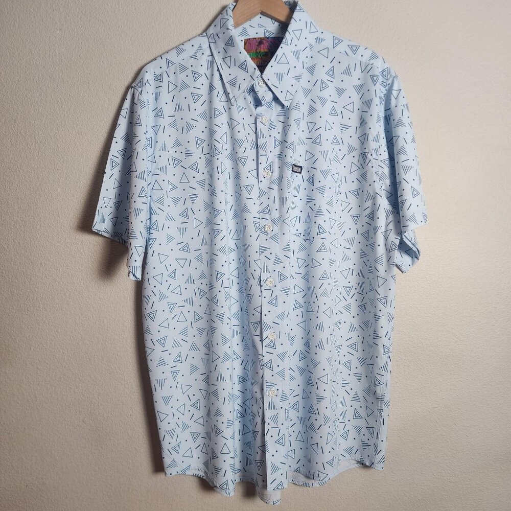 Dixxon Tainted Love Shirt Mens XL Light Blue Geometric Short Sleeve Button Up
